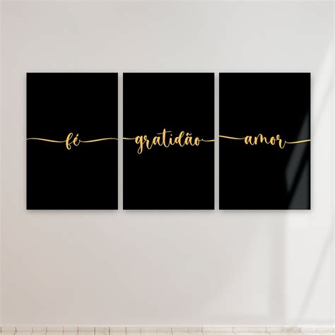 Conjunto De Placas Decorativas Trio Fé Amor E Gratidão Shopee Brasil