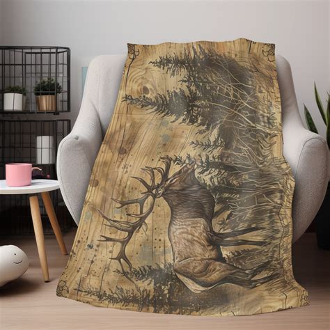 Wood Burned Style Majestic Elk Double Sided Throw Blanket Rustic