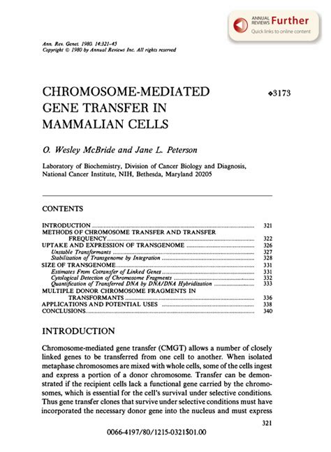 Chromosome Mediated Gene Transfer In Mammalian Cells Annual Reviews