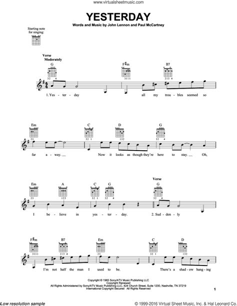 The Beatles Yesterday Guitar Chords