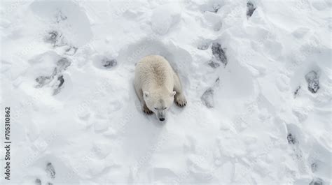 Un Ours Polaire Ours Blanc Dans La Neige Vue De Haut Trace De Pas