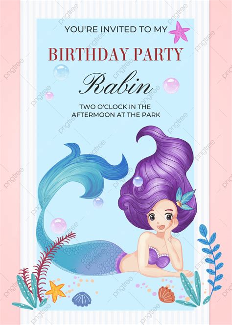 Blue Pink Background Mermaid Invitation Template Download On Pngtree