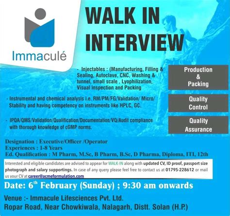 Immacule Lifesciences Pvt Ltd Walk In Interview For BSc MSc B Pharm