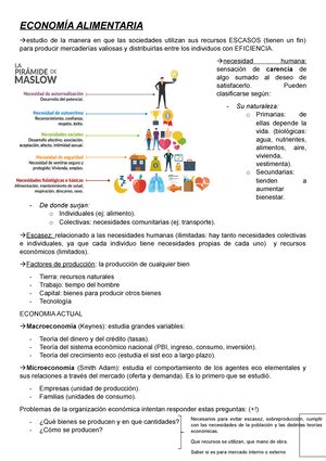 Eco Parcial Resumen Clase 1 Qué es la economía Es el estudio de