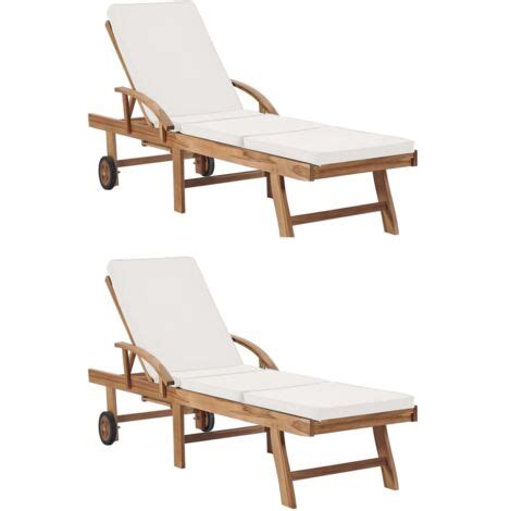 Sonnenliegen Mit Auflagen 2 Stk Massivholz Teak Creme