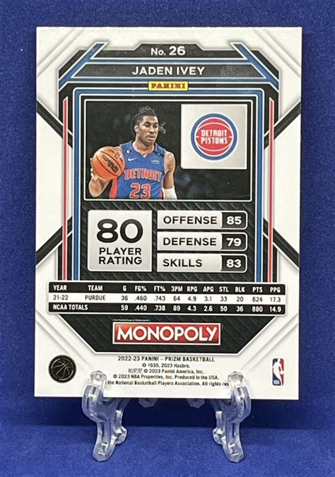 Panini Prizm Monopoly Jaden Ivey Rookie Rc Detroit Pistons