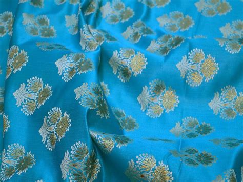 Indian Blue Varanasi Brocade Fabric By The Yard Banaras Etsy