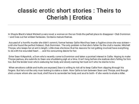 Classic Erotic Short Stories Theirs To Cherish Erotica