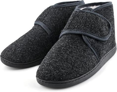 Tiestra Warm Mens Slippers Velcro Indoor Grey Felt Slippers Men Non