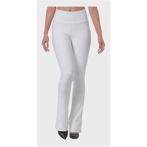 Calça Bailarina Flare Branca Enfermagem Esteticista Cós Alto no Shoptime