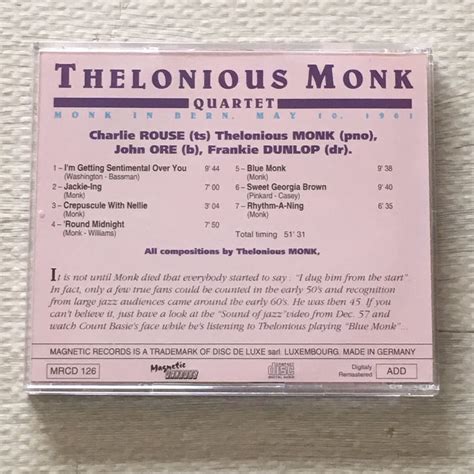 Cd Thelonious Monk Quartet Monk In Bern May Magnetic