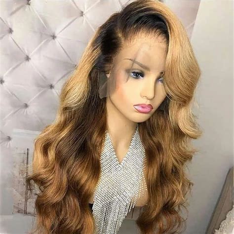 Honey Blonde Lace Front Wig Glueless Silk Base Wigs Human Hair Ombre Wig Black Roots 1b 27 Body