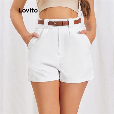 Lovito Pantalones Cortos Plisados Lisos Elegantes Para Mujer Lbl