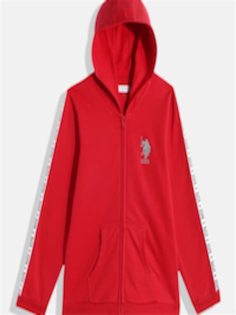 Buy Us Polo Assn Kids Girls Red Brand Logo Embroidered Hooded