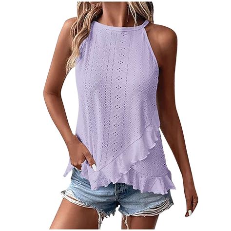 Womens Sleeveless Ruffle Tiered Babydoll Tank Tops Casual Loose Flowy