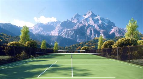 Scenic Tennis Court Amidst Majestic Mountain Peaks D Rendered Tennis