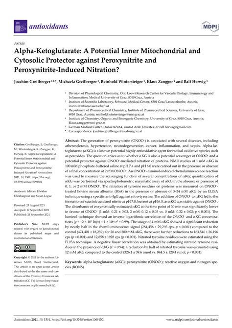 PDF Alpha Ketoglutarate A Potential Inner Mitochondrial And