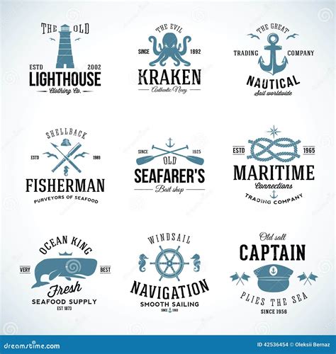 Nautical Labels Set Helm And Anchor Isolated On White Ship And Boat