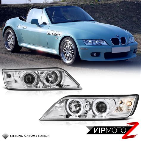 96 02 BMW Z3 Dual Halo Projector Euro Chrome Headlight Lamps Assembly