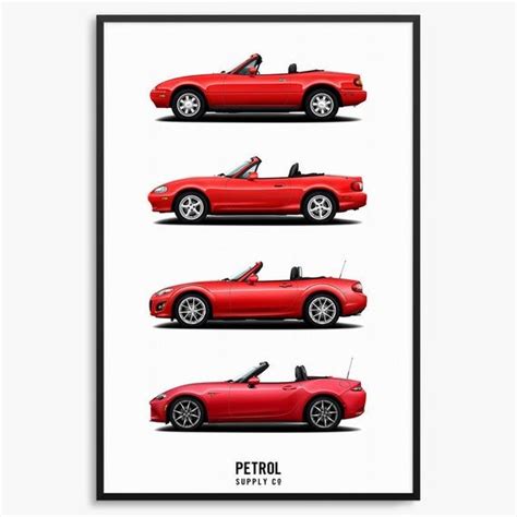 Mazda Mx 5 Miata Poster Evolution Generations Etsy Mazda Mx5 Miata