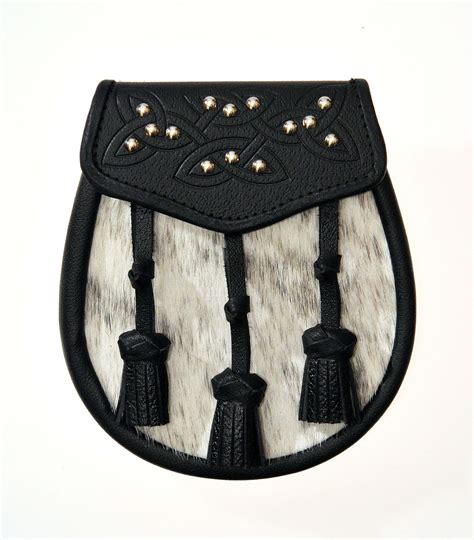 Studded Semi Dress Sporran With Leather Tassels In Cream Bovine House