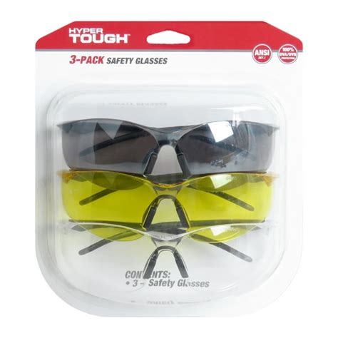 Hyper Tough 3 Pack Safety Glasses With Z87 1 Poly Carbonate Lens Hts 1133pk