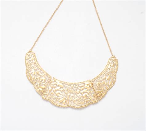 Gold Filigree Statement Necklace Golden Bib Necklace Gold Collar Necklace Jewelry On Luulla