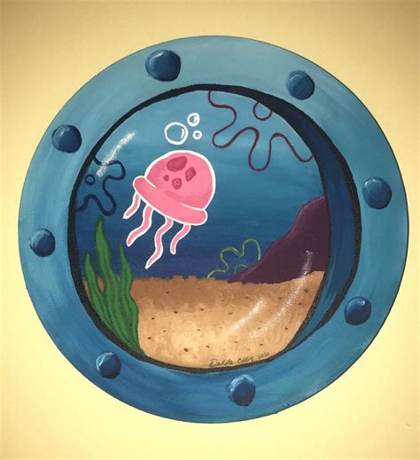 Spongebob Squarepants Window Porthole Round Canvas Painting X In