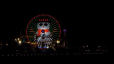 Christmas Ferris Wheel Lighting On Santa Monica Pier Pacific