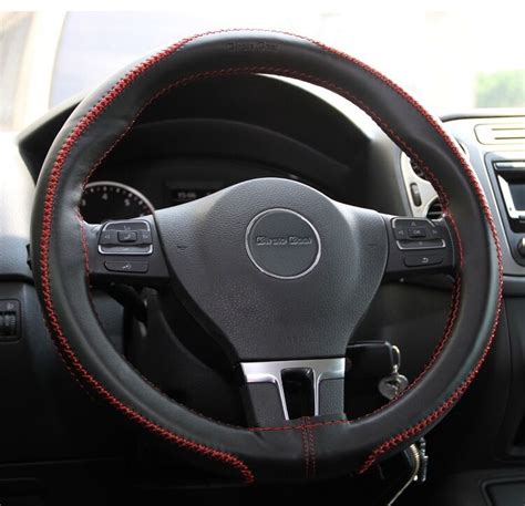 Black PVC Leather Steering Wheel Red Stitch Wrap Needle Thread DIY