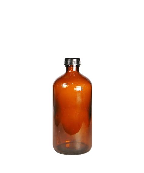 Ml Glass Boston Round Amber Bottle Black Plastic Screw Cap