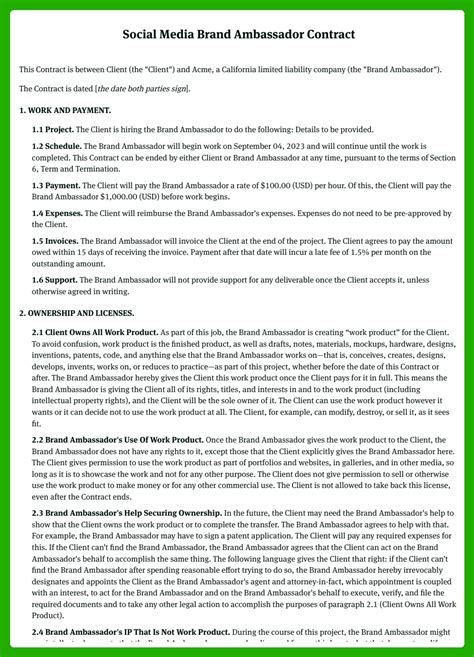 Brand Ambassador Contract Template Free Bonsai