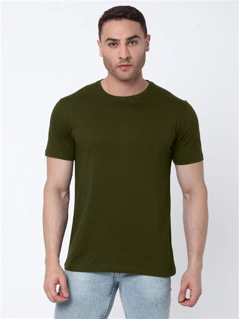 Half Sleeve Hosiery Olive Green Mens Round Neck T Shirt Size Xs Xxl