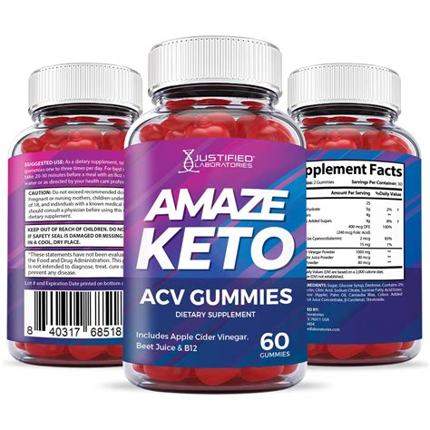 Justified Laboratories 3 Pack Amaze Acv Keto Gummies 1000mg With Pomegranate Juice Beet Root