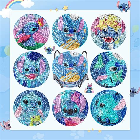 RICUVED 8Pcs Diamond Painting Coasters Set Stitch Theme Diamond Art