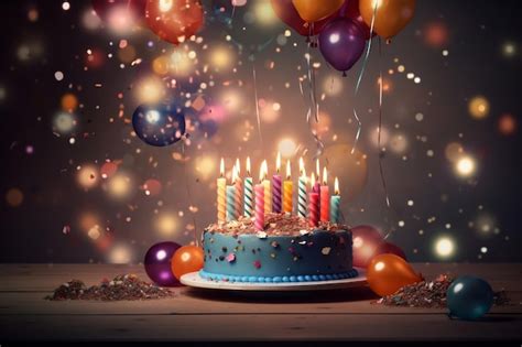 Premium Ai Image Joyful Birthday Cake Adorned With Candles Balloons