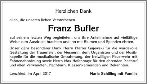 Traueranzeigen Von Franz Bufler Allg Uer Zeitung