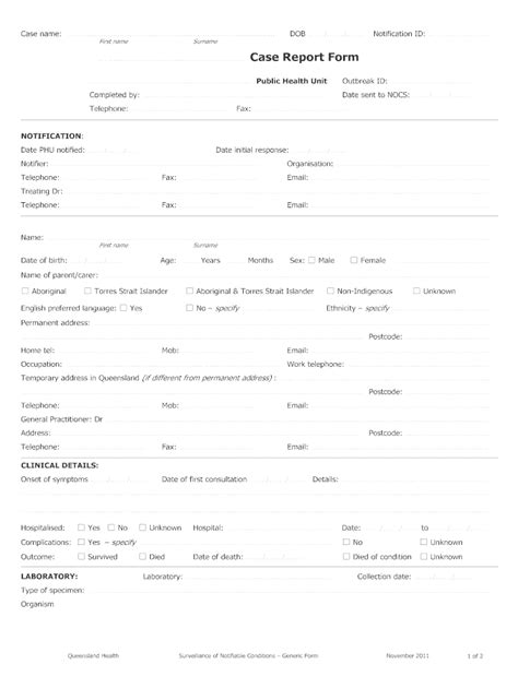 Fillable Online Health Qld Gov Generic Case Report Form Queensland