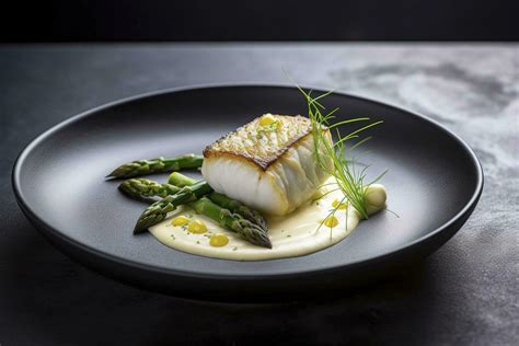 Traditional Fried Skrei Cod Fish Fillet With Green Asparagus Tips And