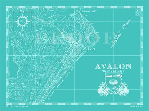 Map of Avalon, NJ (Horizontal) | Custom Maps | Bank and Surf