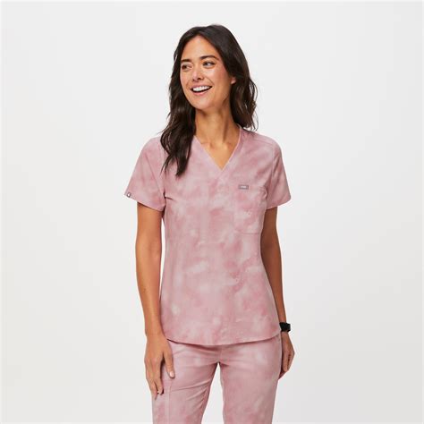 Womens Catarina One Pocket Scrub Top™ Marbled Rose · Figs