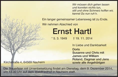 Traueranzeigen Von Ernst Hartl Vrm Trauer De