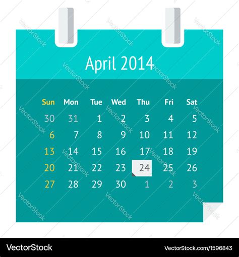 Flat Calendar Page For April 2014 Royalty Free Vector Image