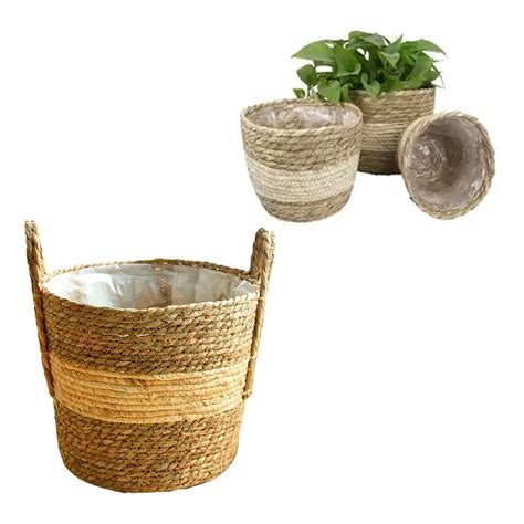 Cesto Vaso Decorativo De Palha Cachepot Natural Estilo Boho Chic