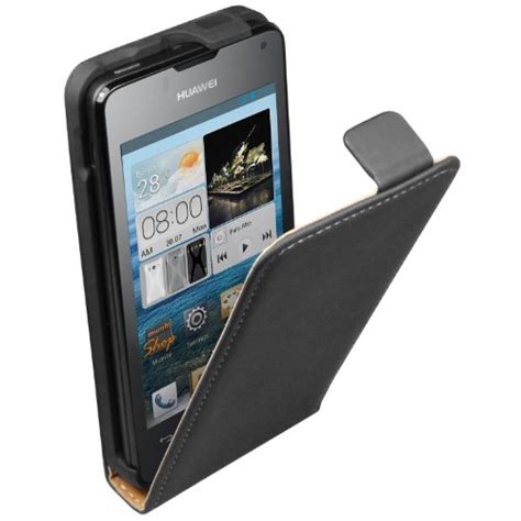 Slim Schwarz Leder Tasche H Lle Huawei Ascend Y Test