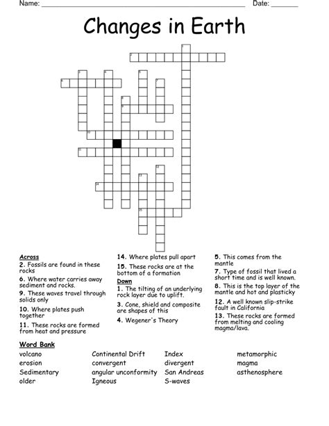 Changes In Earth Crossword Wordmint