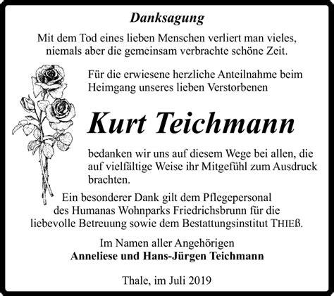 Traueranzeigen Von Kurt Teichmann Abschied Nehmen De