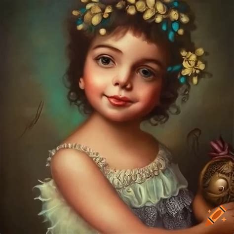 Oil Painting Of Beautiful Smiling Girls With Unique Embellishments On