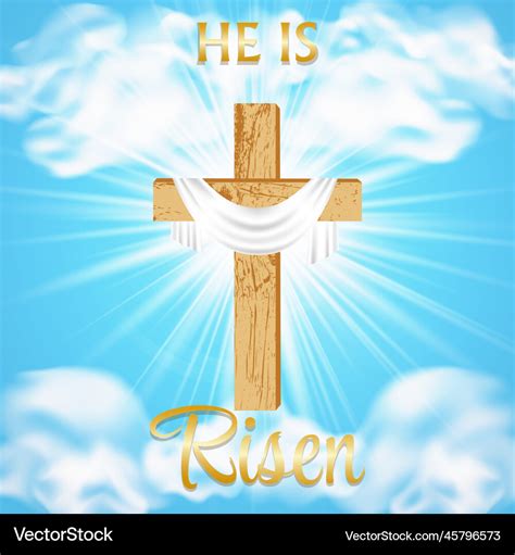 He Is Risen Easter Shining Christian Cross Vector Image