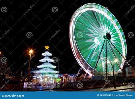 Christmas Fancy Fair Wheel Stock Photo Image Of Lights 105699092